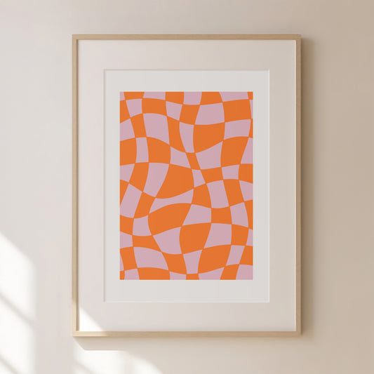 Check Print | Pink and Orange Abstract Print | Trendy Checkered Print | 70s Retro Printable Art | Maximalist Print | Dopamine Decor