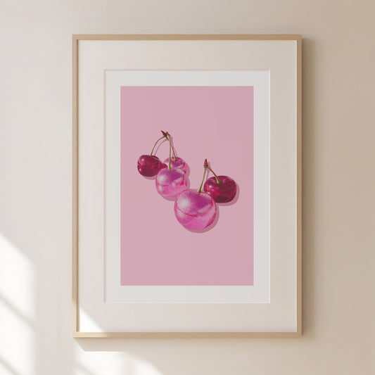 Disco Cherry Print | Wall Art Poster | Disco Ball Pink Red Cherries | Ma Cherie Poster | Girly Dorm Wall Decor | Preppy Maximalist Print