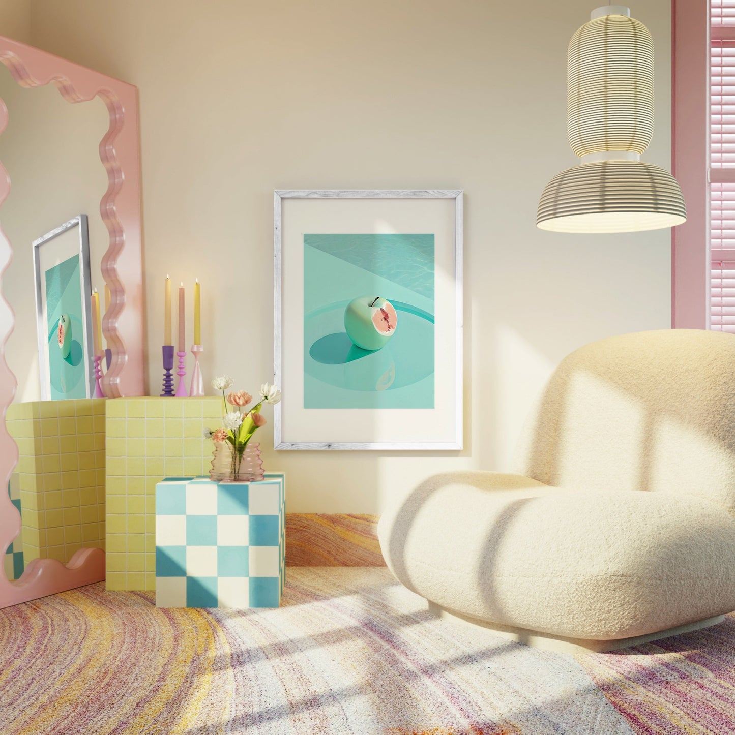 Wandering Apple Print | Retro Surreal Art | Vintage Wall Print | Trippy Wall Art | Retro | Surrealism | Bar Cart Print | Maximalist Poster