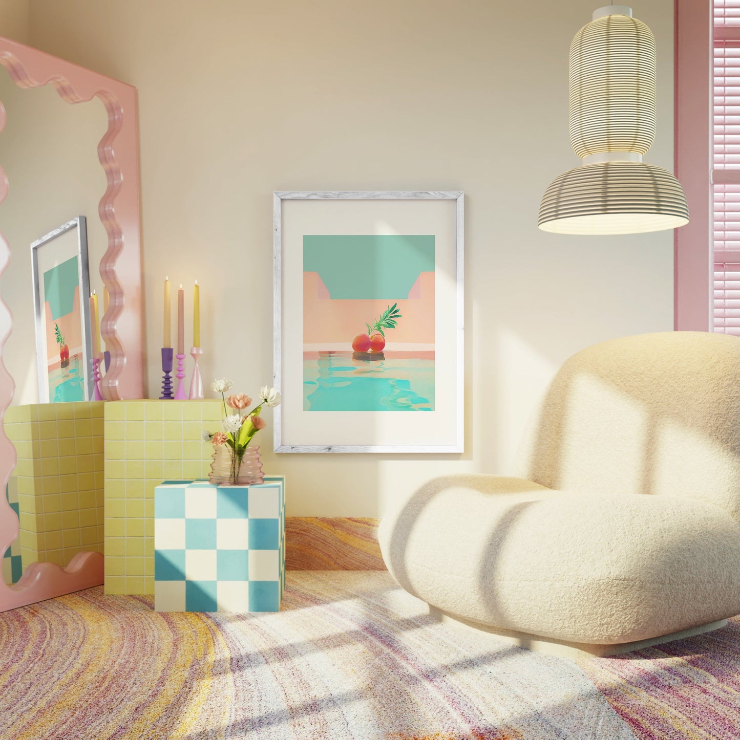 Wandering Peach Print | Retro Surreal Art | Vintage Wall Print | Trippy Wall Art | Retro | Surrealism | Bar Cart Print | Maximalist Poster