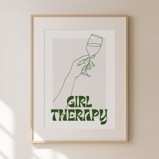 Girl Therapy Green Print | Green Prints | Green Wall Art | Matisse Print | Girl Dinner Print | Trendy Wall Art | Green Retro Cocktail Print