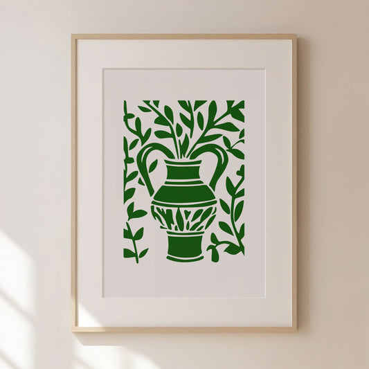 Abstract Green Flower Print | Green Prints | Green Wall Art | Matisse Print | Picasso Poster | William Morris Wall Art | Living Room Art