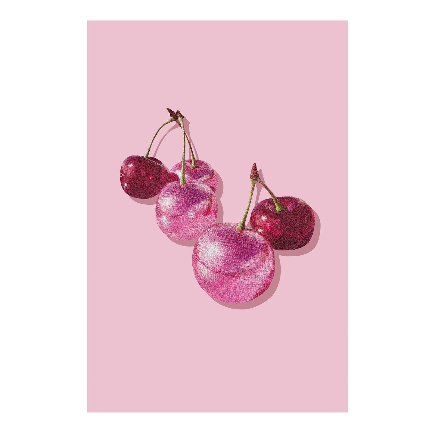 Disco Cherry Print, Wall Art Poster, Disco Ball Pink Red Cherries, Ma Cherie Poster, Girly Dorm Wall Decor, Preppy, Maximalist Print