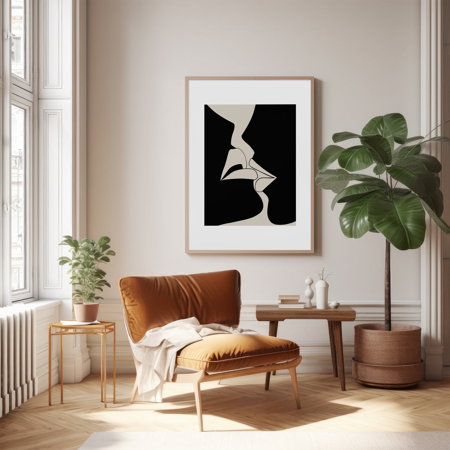 Abstract Kiss Print, Beige Prints, Neutral Wall Art, Matisse Print, Picasso Poster, William Morris Wall Art, Living Room Art