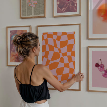 Check Print | Pink and Orange Abstract Print | Trendy Checkered Print | 70s Retro Printable Art | Maximalist Print | Dopamine Decor