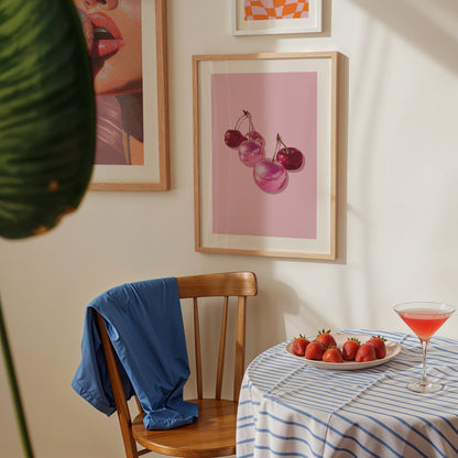 Disco Cherry Print | Wall Art Poster | Disco Ball Pink Red Cherries | Ma Cherie Poster | Girly Dorm Wall Decor | Preppy Maximalist Print