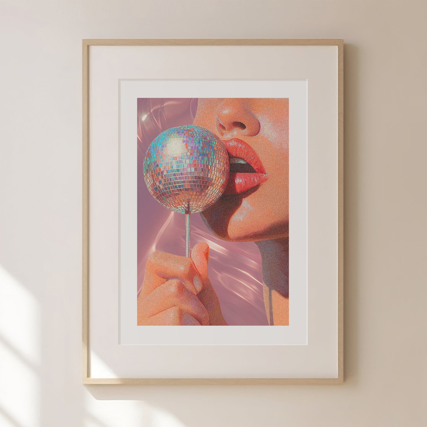 Disco Lollipop Print, Disco Ball Maximalist Print, Bright Pastel Pink Girly Poster, Dopamine Decor