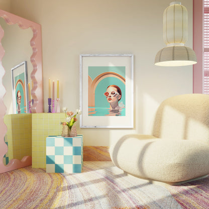Floating Fantasy I Print | Retro Surreal Art | Vintage Wall Print | Trippy Wall Art | Retro | Surrealism | Bar Cart Print | Maximalist Poster