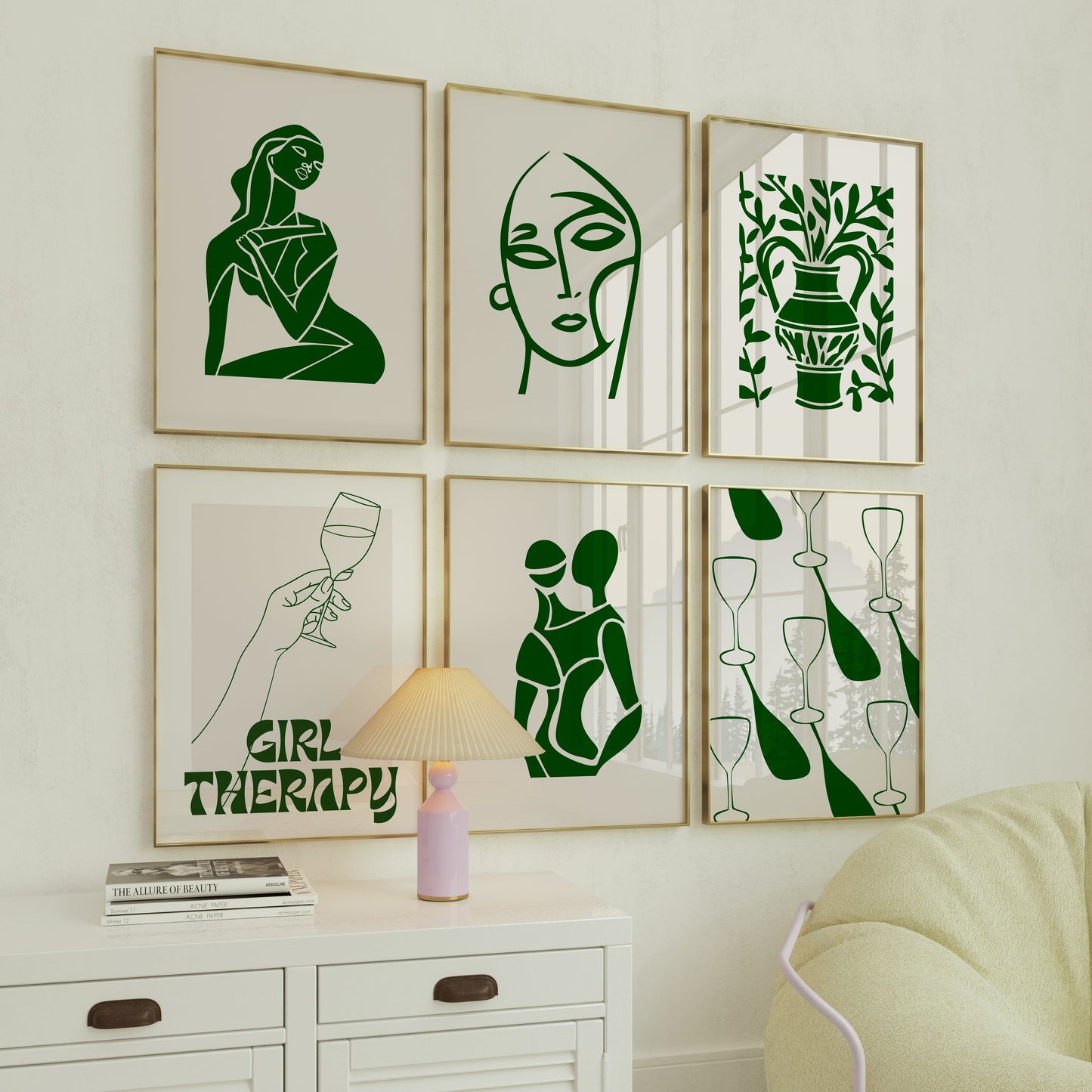 Abstract Green Figure Print 1,  Green Prints, Green Wall Art, Matisse Print, Picasso Poster, William Morris Wall Art, Living Room Art