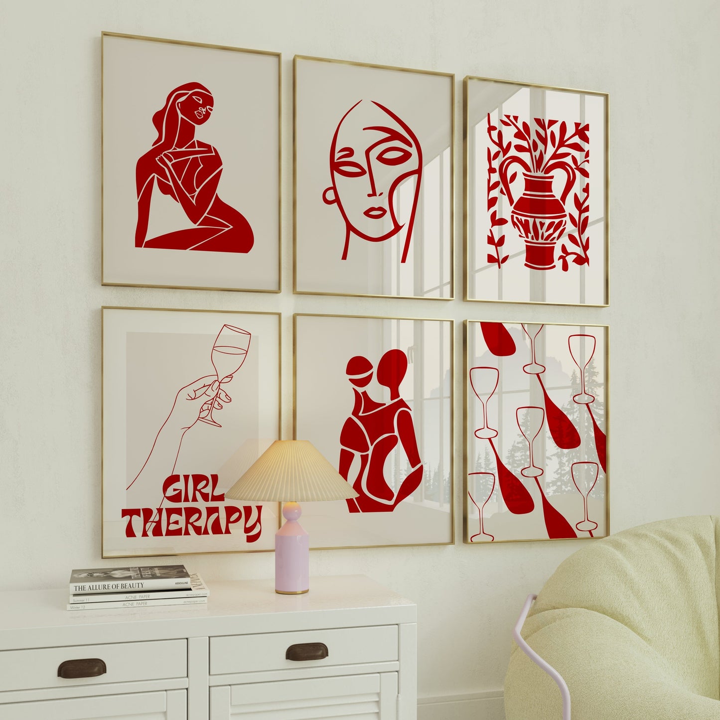 Abstract Red Figure Print 1, Red Prints, Red Wall Art, Matisse Print, Picasso Poster, William Morris Wall Art, Living Room Art