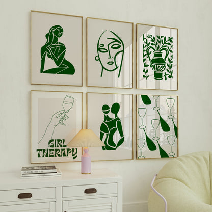 Abstract Green Figure Print 2 | Green Prints | Green Wall Art | Matisse Print | Picasso Poster | William Morris Wall Art | Living Room Art