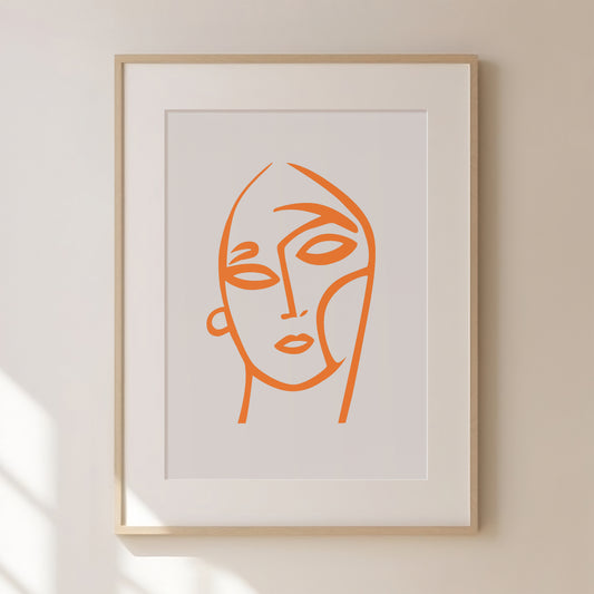 Abstract Orange Face Print 1, Orange Prints, Orange Wall Art, Matisse Print, Picasso Poster, William Morris Wall Art, Living Room Art