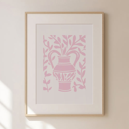 Abstract Pink Flower Print, Pink Prints, Pink Wall Art, Matisse Print, Girl Dinner Print Trendy Wall Art, Pink Retro Cocktail Print