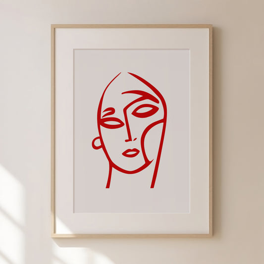 Abstract Red Face Print 1, Red Prints, Red Wall Art, Matisse Print, Picasso Poster, William Morris Wall Art, Living Room Art