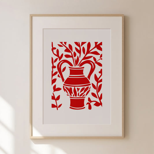 Abstract Red Flower Print, Red Prints, Red Wall Art, Matisse Print, Picasso Poster, William Morris Wall Art, Living Room Art